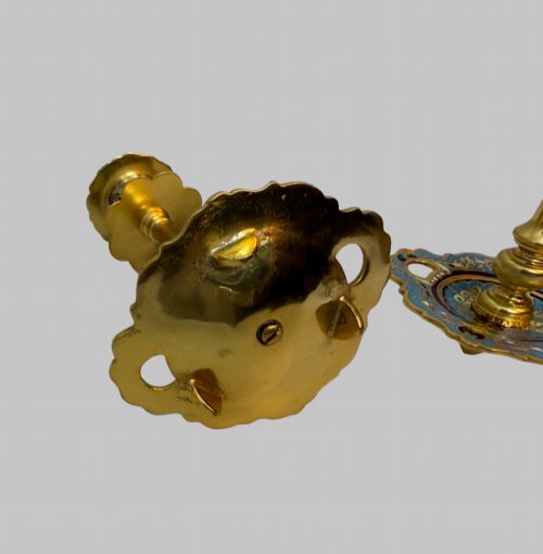 19TH C FRENCH CHAMPLEVE AND GILT BRONZE CANDLESTICKS AND TABLE MIRROR - ADDITIONAL PHOTO 4