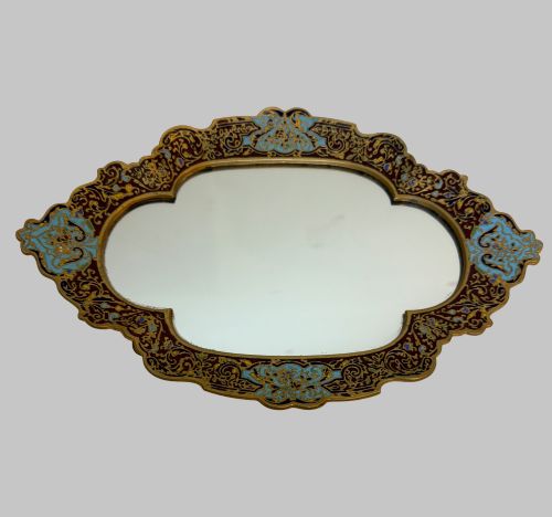 19TH C FRENCH CHAMPLEVE AND GILT BRONZE CANDLESTICKS AND TABLE MIRROR - ADDITIONAL PHOTO 6