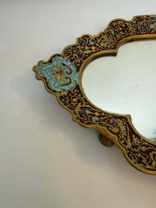 19TH C FRENCH CHAMPLEVE AND GILT BRONZE CANDLESTICKS AND TABLE MIRROR - ADDITIONAL PHOTO 7