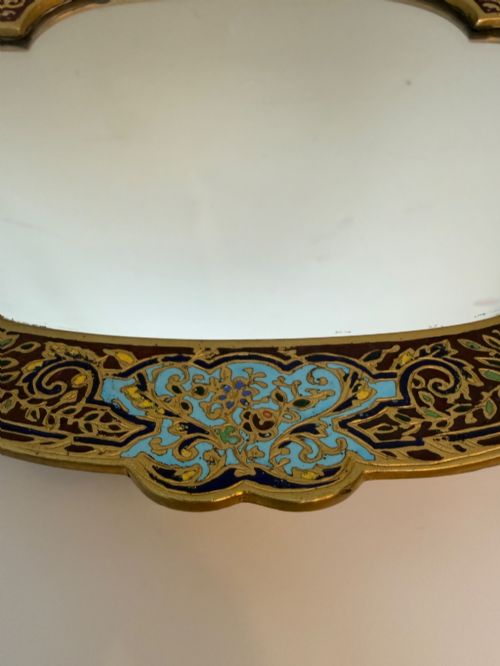 19TH C FRENCH CHAMPLEVE AND GILT BRONZE CANDLESTICKS AND TABLE MIRROR - ADDITIONAL PHOTO 8