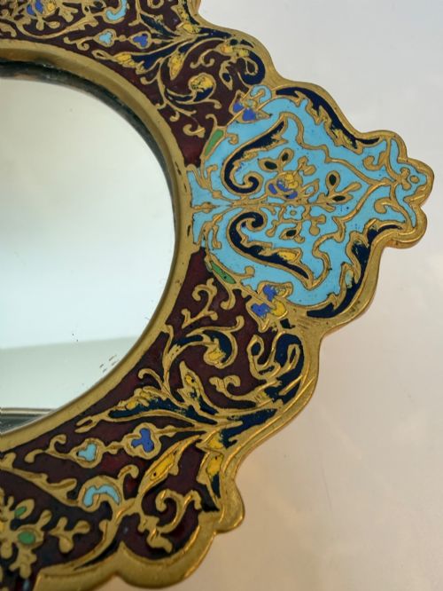 19TH C FRENCH CHAMPLEVE AND GILT BRONZE CANDLESTICKS AND TABLE MIRROR - ADDITIONAL PHOTO 9