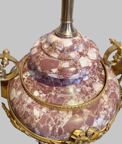 SUPERB PAIR OF ANTIQUE FRENCH MARBLE TABLE LAMPS W ORMOLU TRIM - ADDITIONAL PHOTO 1