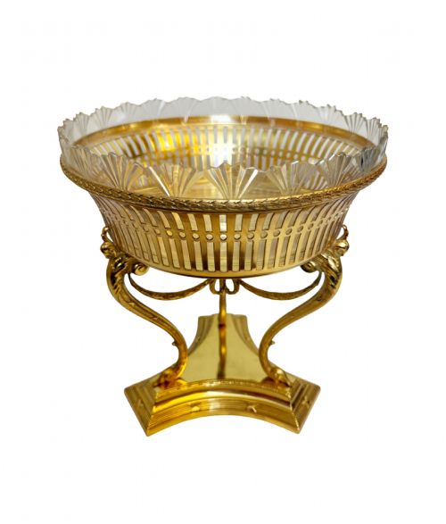 ANTIQUE FRENCH GILT BRONZE CENTREPIECE WITH GLASS INSERT