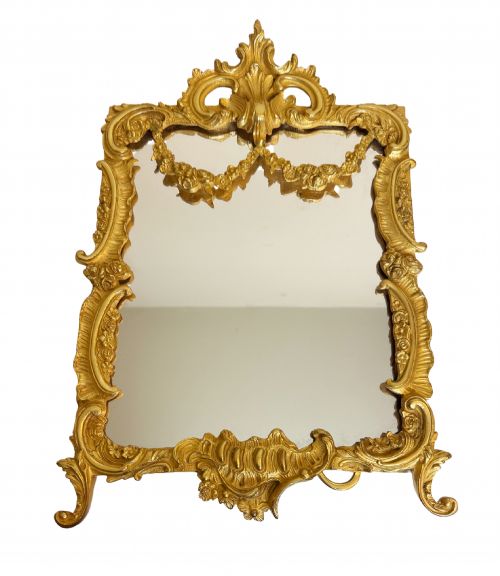 ORNATE ANTIQUE GILT BRONZE TABLE MIRROR