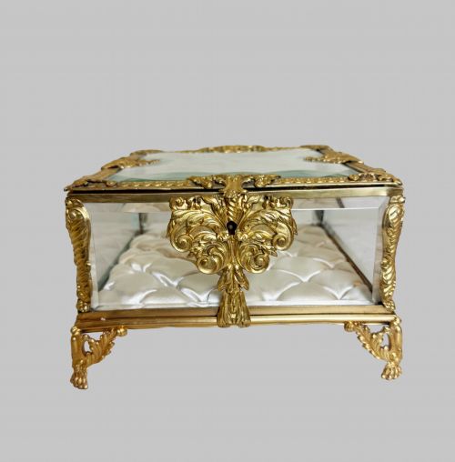 ANTIQUE CRYSTAL JEWELLERY BOX WITH GILT BRONZE FRAME - ADDITIONAL PHOTO 2