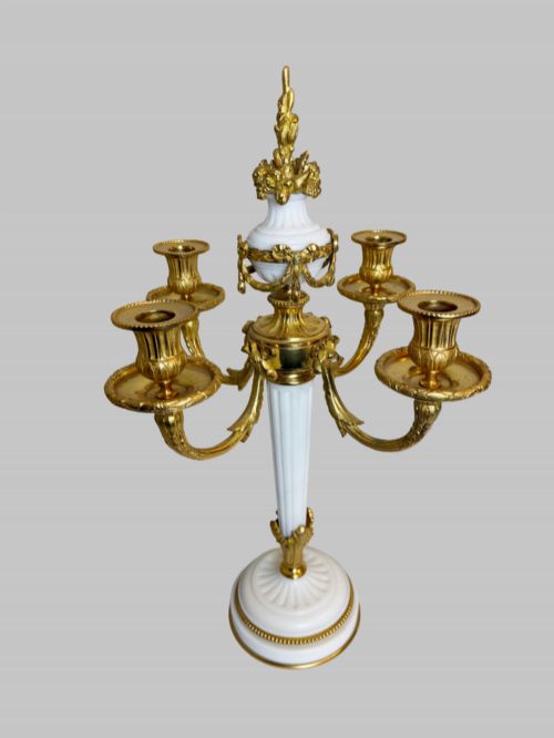 19TH C CARRARA MARBLE PAIR OF CANDELABRAS WITH GILT BRONZE TRIM - ADDITIONAL PHOTO 1