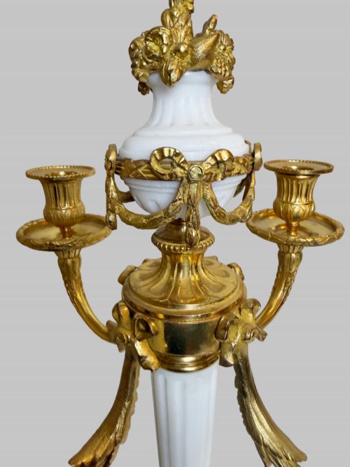 19TH C CARRARA MARBLE PAIR OF CANDELABRAS WITH GILT BRONZE TRIM - ADDITIONAL PHOTO 2