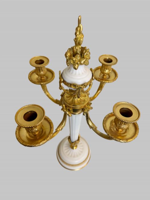 19TH C CARRARA MARBLE PAIR OF CANDELABRAS WITH GILT BRONZE TRIM - ADDITIONAL PHOTO 3