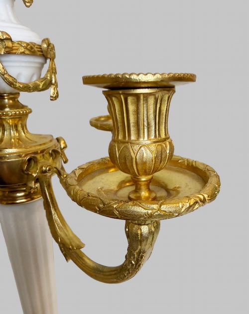 19TH C CARRARA MARBLE PAIR OF CANDELABRAS WITH GILT BRONZE TRIM - ADDITIONAL PHOTO 5