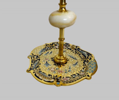 19TH C PAIR OF ORNATE CHAMPLEVE CANDLESTICKS WITH ONYX AND GILT BRONZE - ADDITIONAL PHOTO 1