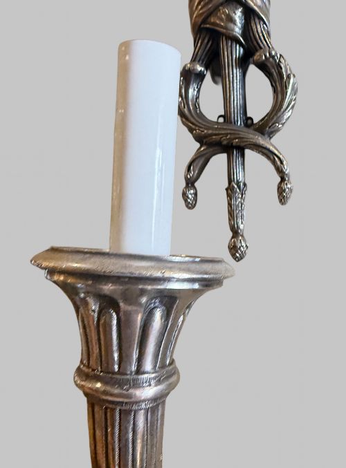 ANTIQUE PAIR OF SILVERED BRONZE WALL SCONCES - ADDITIONAL PHOTO 1
