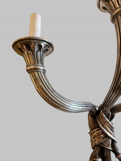 ANTIQUE PAIR OF SILVERED BRONZE WALL SCONCES - ADDITIONAL PHOTO 4