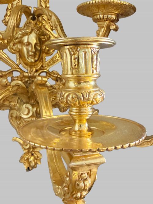 LATE 19TH CENTURY GILT BRONZE WALL SCONCE CANDELABRAS - ADDITIONAL PHOTO 2