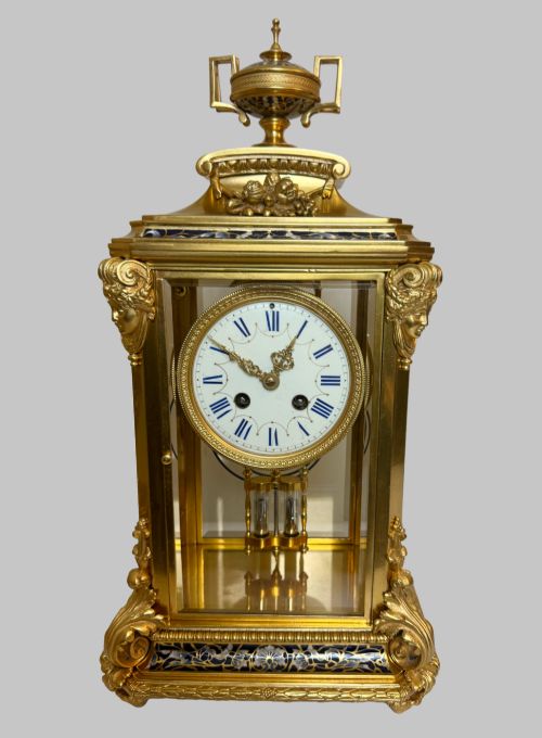 LATE 19TH C GILT BRONZE AND CHAMPLEVE CLOCK GARNET - ADDITIONAL PHOTO 1