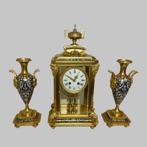 LATE 19TH C GILT BRONZE AND CHAMPLEVE CLOCK GARNET - ADDITIONAL PHOTO 13