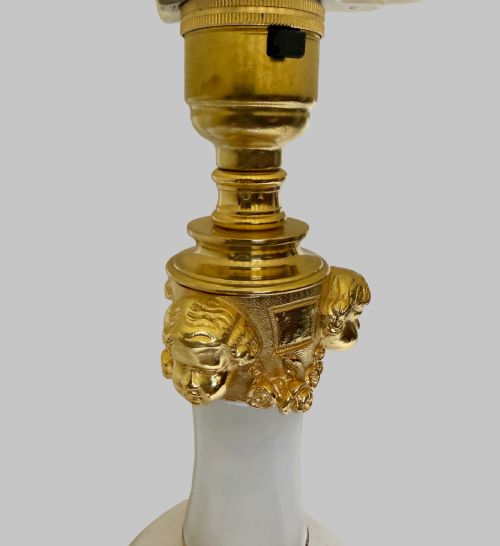 PAIR OF ANTIQUE WHITE ONYX TABLE LAMPS WITH GILT BRONZE TRIM - ADDITIONAL PHOTO 5