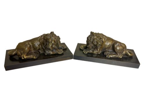 Pair of Late 19th Century Bronze Resting Lions,
