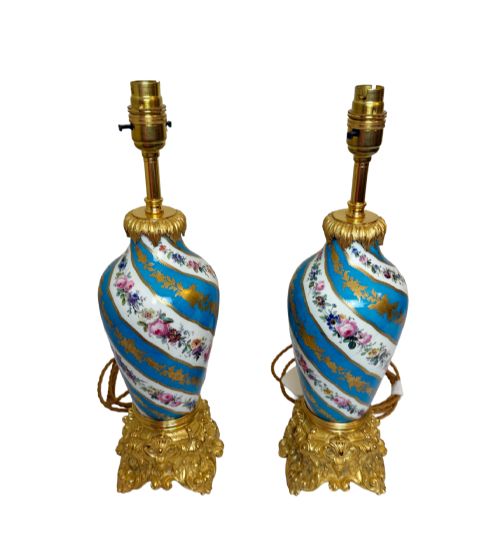 Pair of 19th C. Sevres Style Porcelain and Gilt Bronze Table Lamps