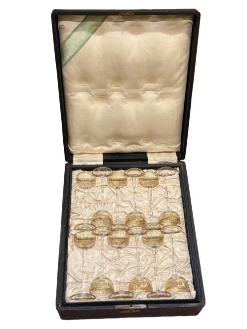 Set of 12 Antique Liqueur Glasses in Boxed Case