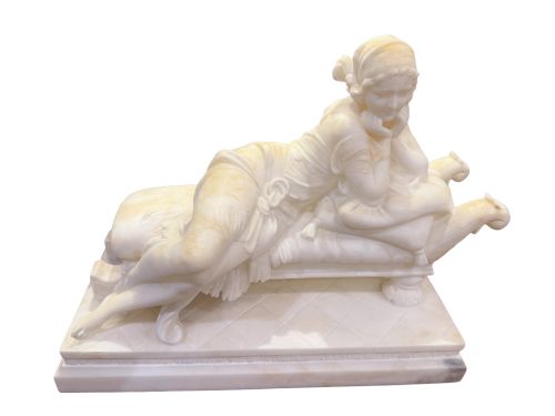 Antique Italian Marble Figure of Young Maiden Reclining