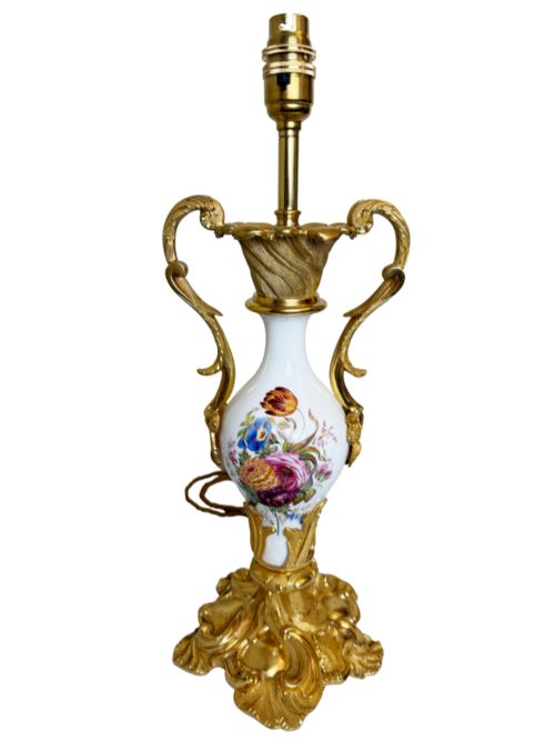 19th C. Petite Gilt Bronze Floral Design Table Lamp