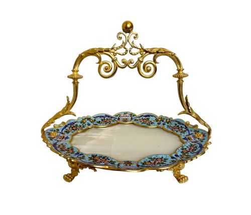 Antique Gilt Bronze and Champleve Enamel Centrepiece Tray