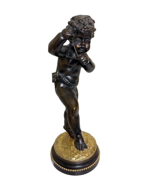 Antique Bronze Figure of a Cherub Playing a Musical Triangle