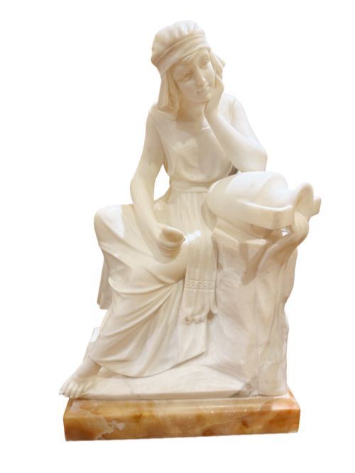 Antique Alabaster Sculpture Figure of Young Maiden