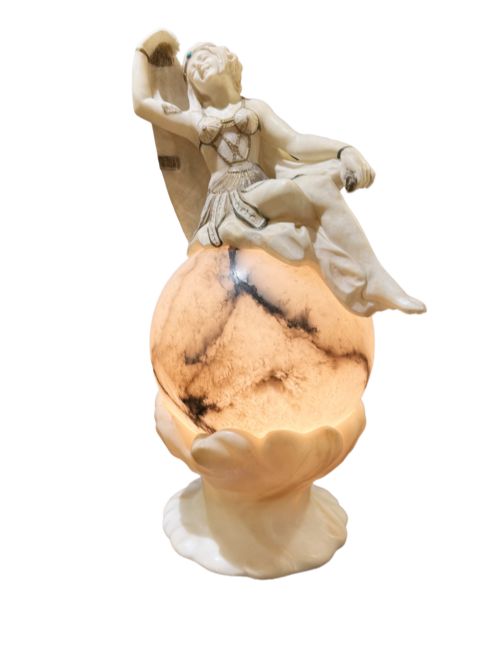 Art Deco Alabaster Sculpture of a Dancer Posing on a Sphere