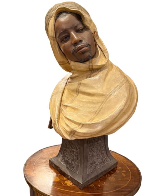 Antique Polychrome Terracotta Goldscheider Bust of a Young Moroccan Man