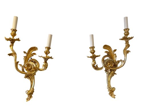 Pair of Gilt Bronze Wall Candelabra Lights