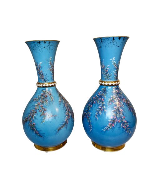 Antique Pair of Oversized Paris Porcelain Hand Painted Vases