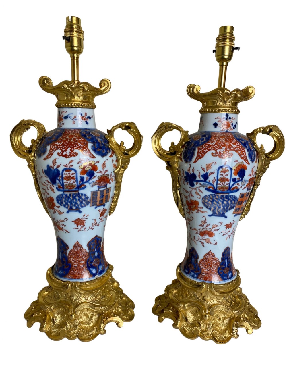 Pair of Porcelain & Ormolu Mounted Japanese Imari Vase Table Lamps, French, C. 1880