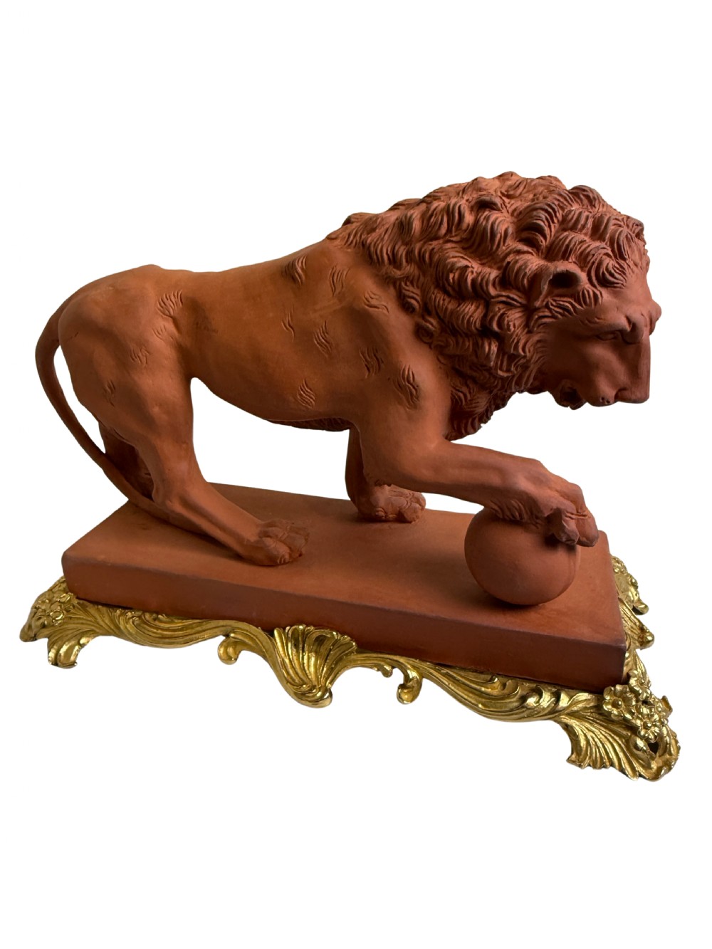 19th Century Terracotta & Ormolu Medici Lion, French, C. 1890.