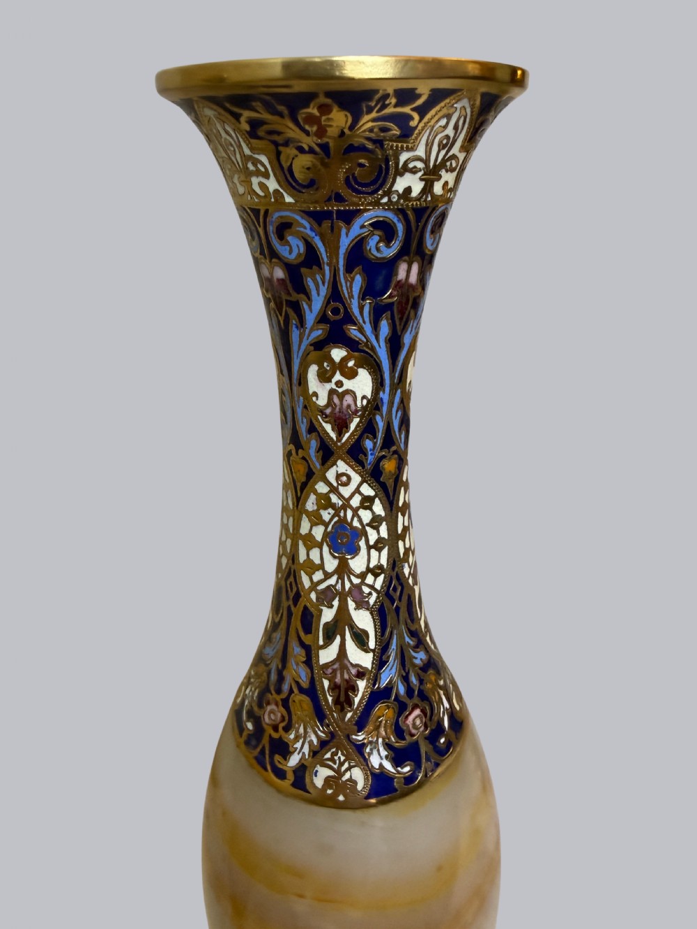 Pair of Ornate French Onyx and Champleve Vases on Bronze Gilt Bases View IV