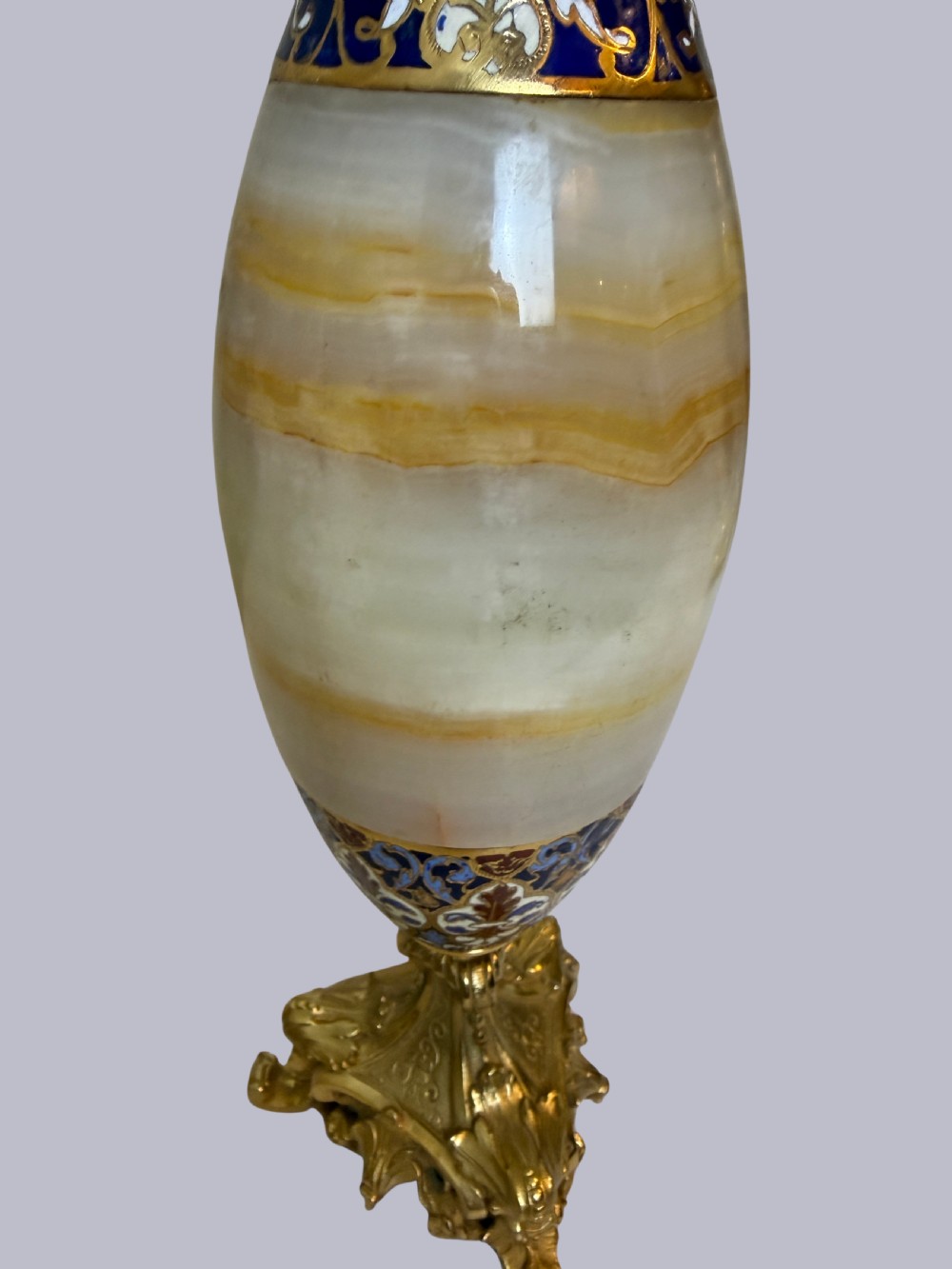 Pair of Ornate French Onyx and Champleve Vases on Bronze Gilt Bases View V