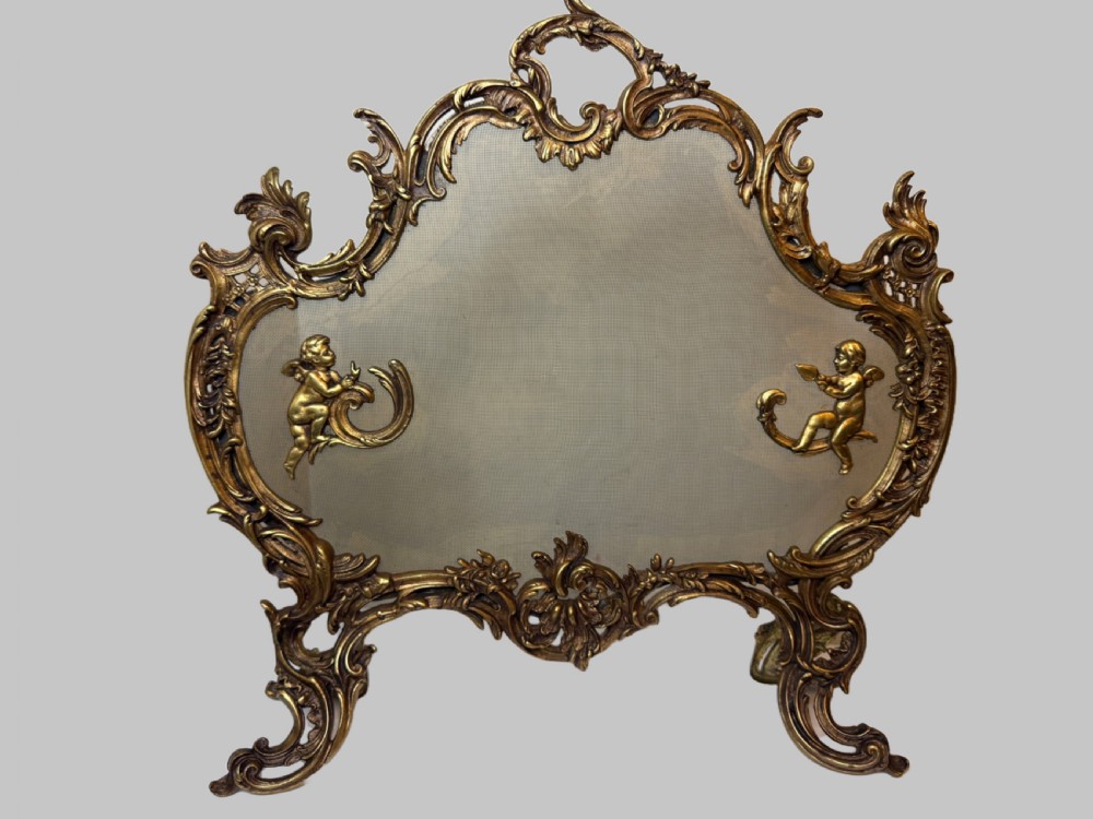 19th C French Bronze Fire Screen with Cherub Detailing