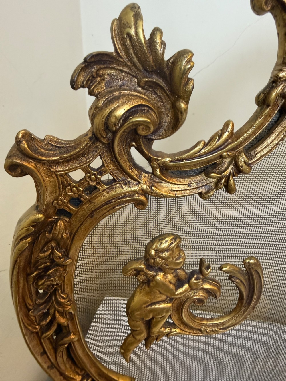 19th C French Bronze Fire Screen with Cherub Detailing View II