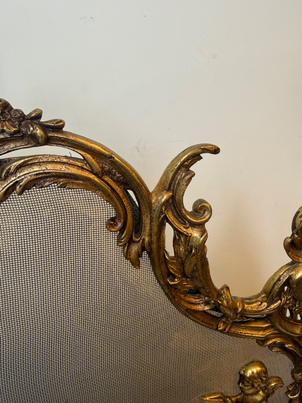 19th C French Bronze Fire Screen with Cherub Detailing View V