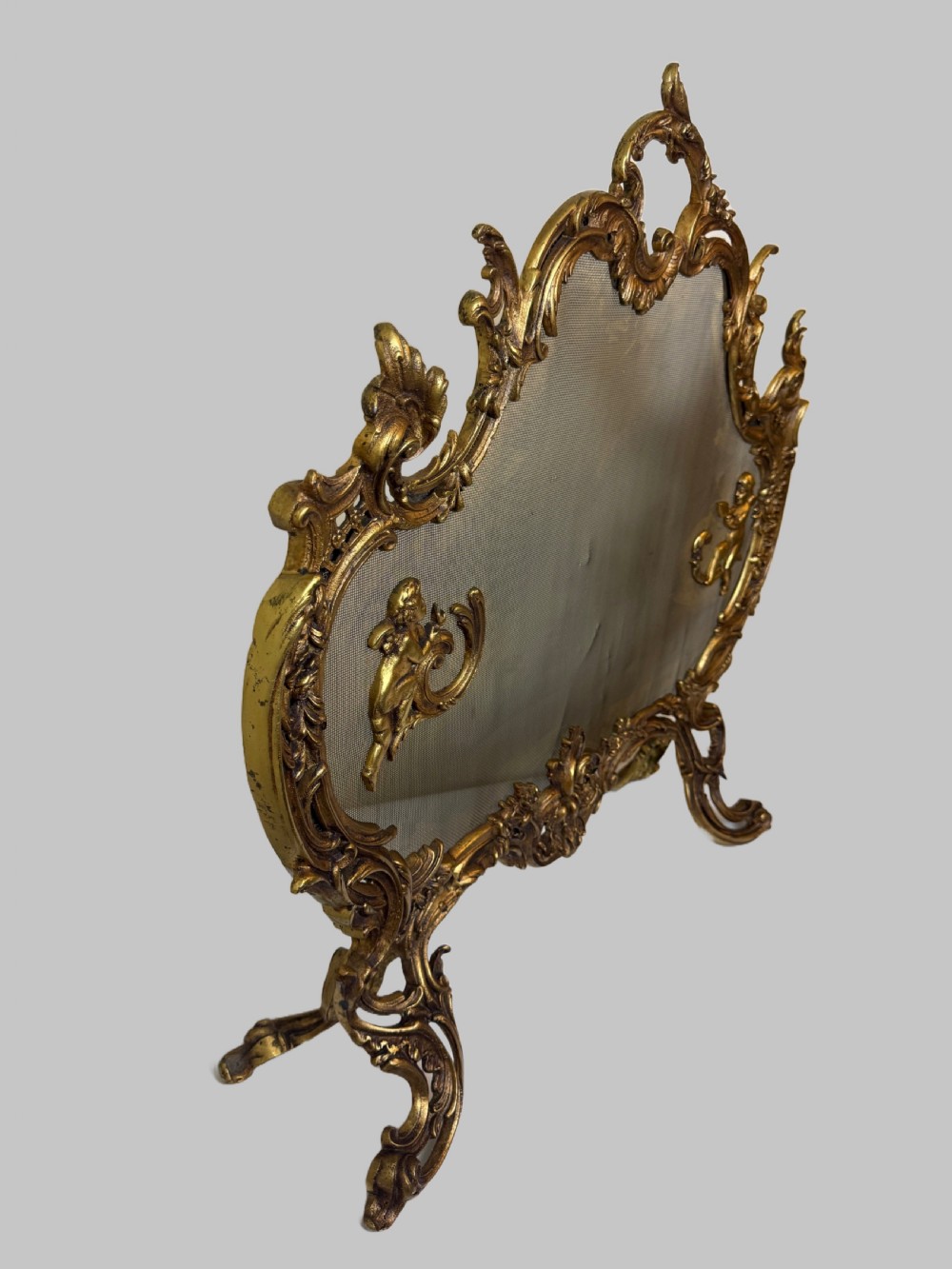 19th C French Bronze Fire Screen with Cherub Detailing View IX