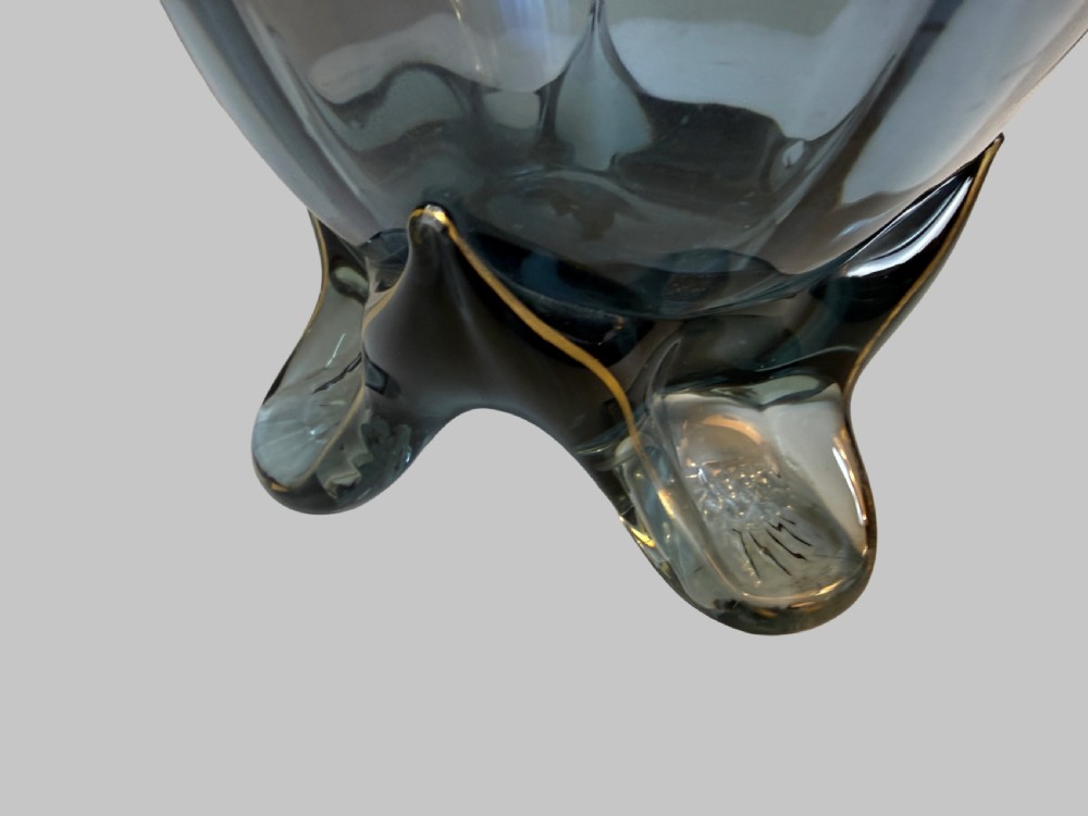 Superb Early 20th C. French Blue Glass Vase with Gilt Applique of Flowers Design View III