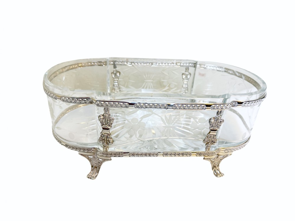Turn of the Century Crystal and Silver Plate Jardinière 