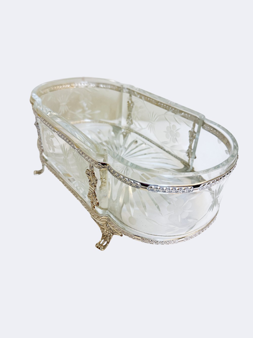 Turn of the Century Crystal and Silver Plate Jardinière  View III