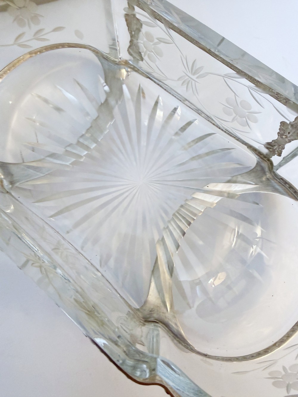 Turn of the Century Crystal and Silver Plate Jardinière  View IV