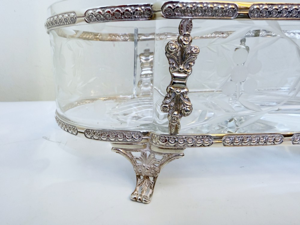 Turn of the Century Crystal and Silver Plate Jardinière  View V