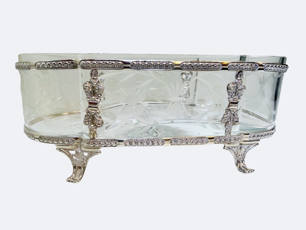 Turn of the Century Crystal and Silver Plate Jardinière  View VI