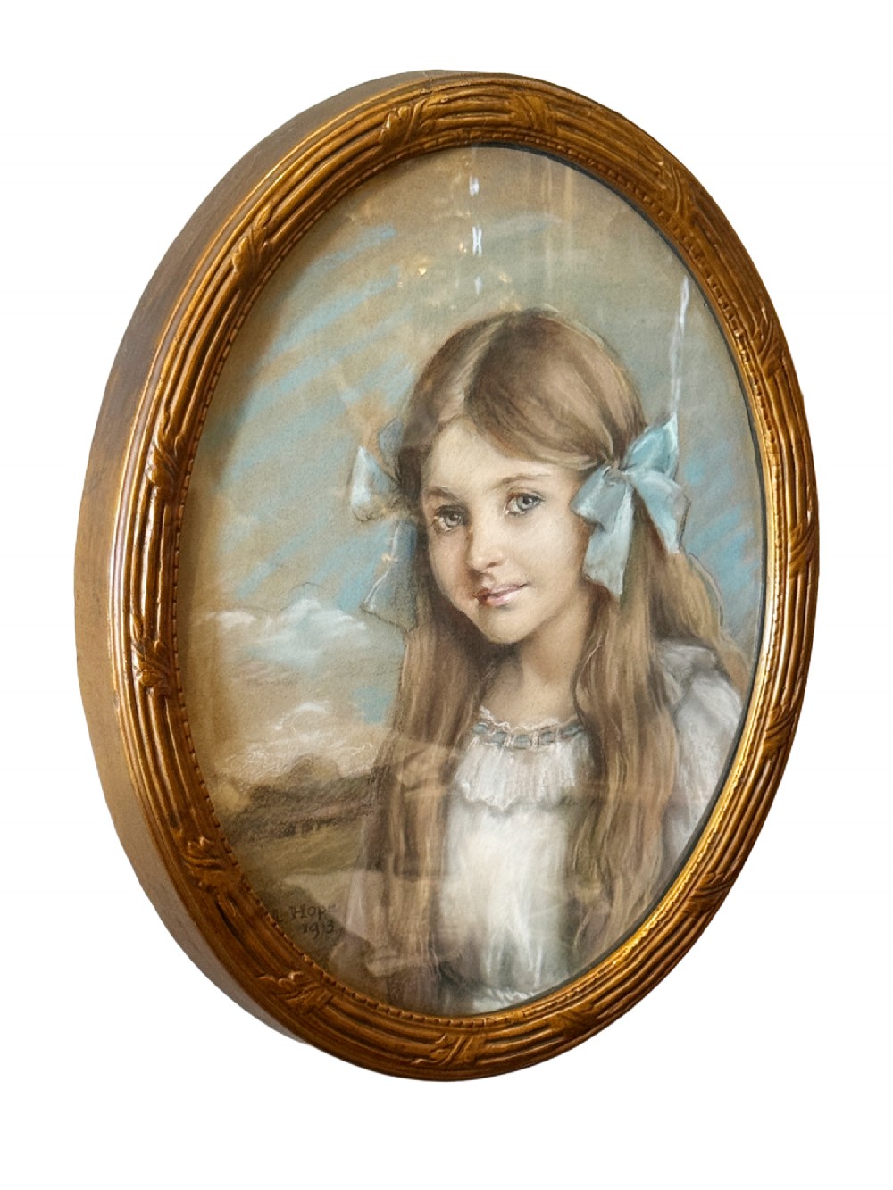 Early 20th C. Pastel Portrait by Artist Laura E. Hope