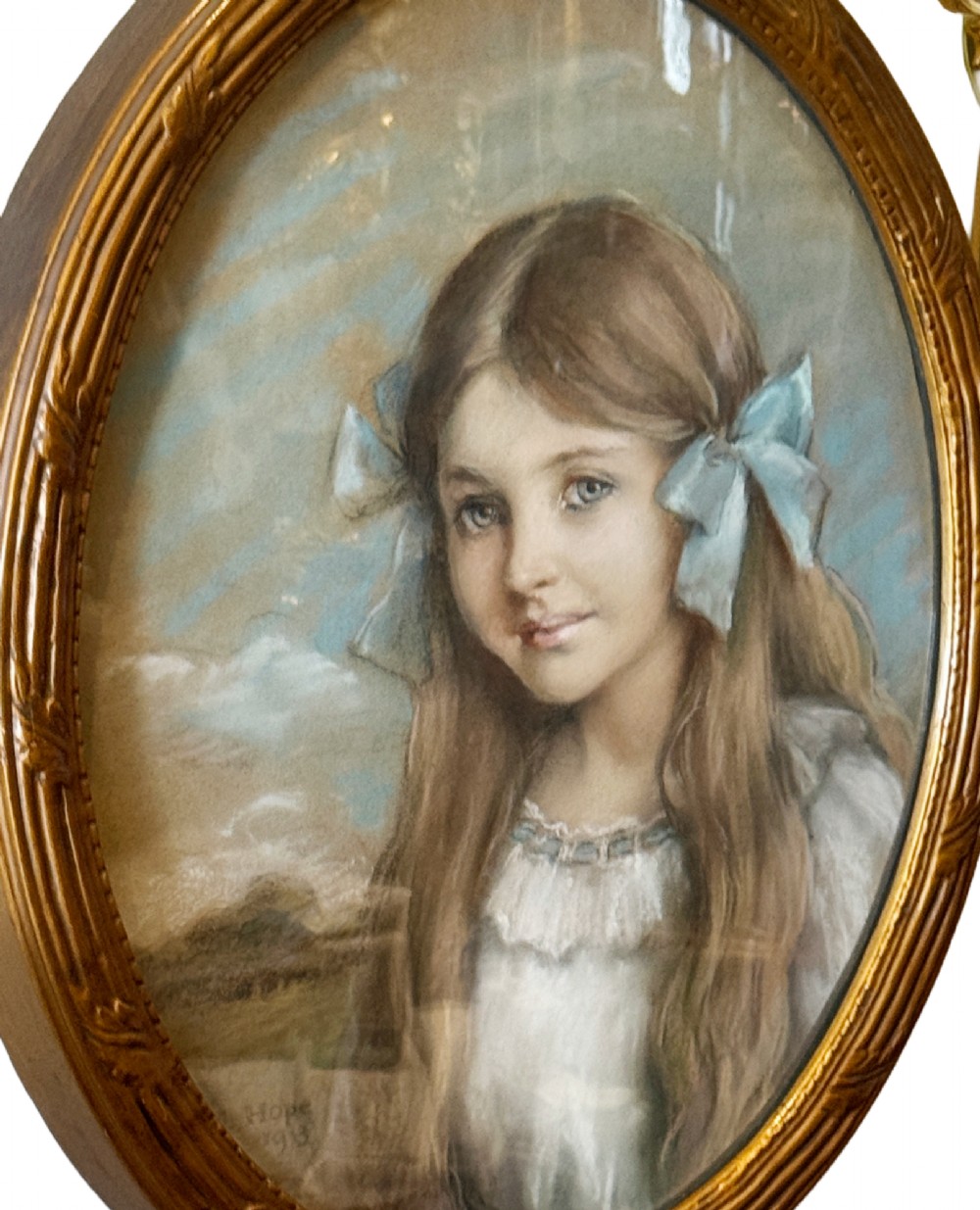 Early 20th C. Pastel Portrait by Artist Laura E. Hope View III