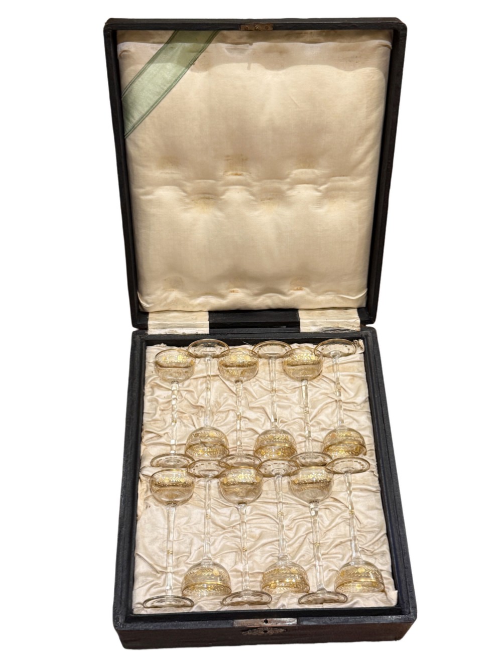 Set of 12 Antique Liqueur Glasses in Boxed Case