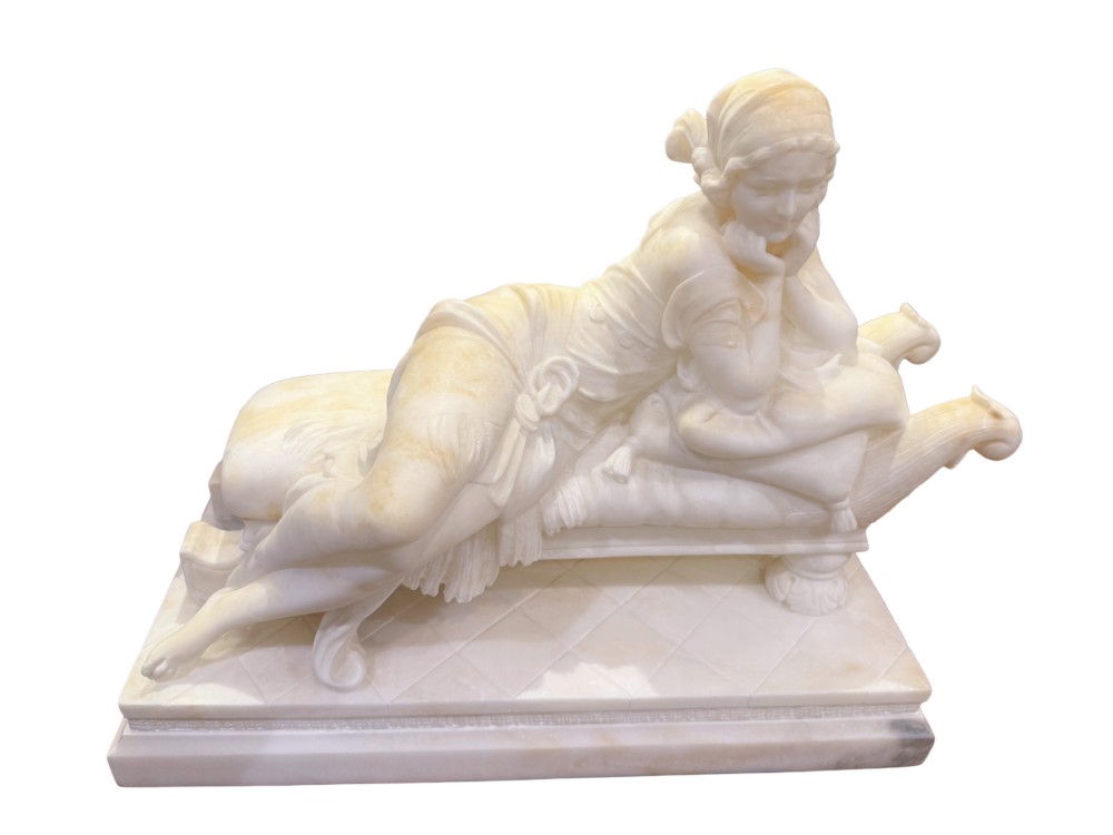 Antique Italian Marble Figure of Young Maiden Reclining